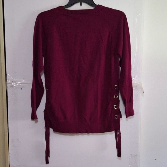 An Umgee Laced Women's Sweater Maroon Stylish Office Siren Y2K Pullover Size M - Picture 8 of 8